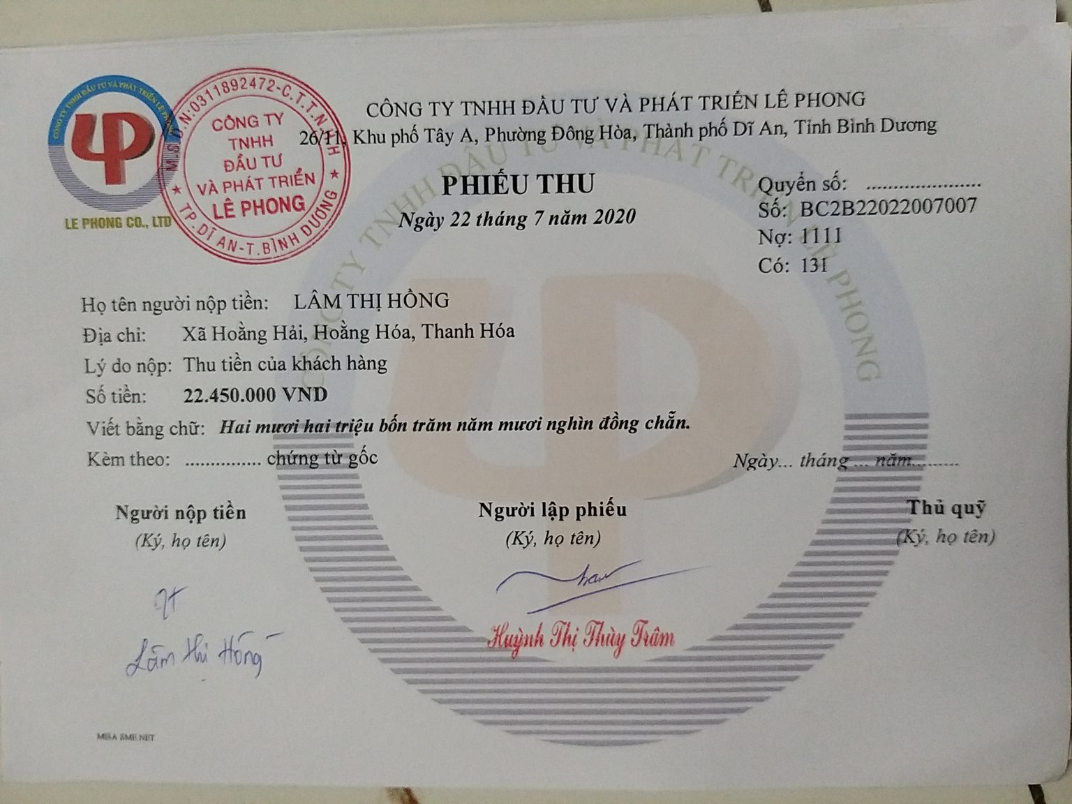 Mua Đất Nền Dự Án Của C.ty Lê Phong: Khách Hàng Bị Đưa Vào “Tròng” Vay Lãi Suất Cao?