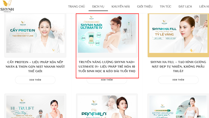 Viện Thẩm mỹ công nghệ cao Shynh Premium: Công khai quảng cáo dịch vụ truyền NAD+, NMN qua tĩnh mạch 